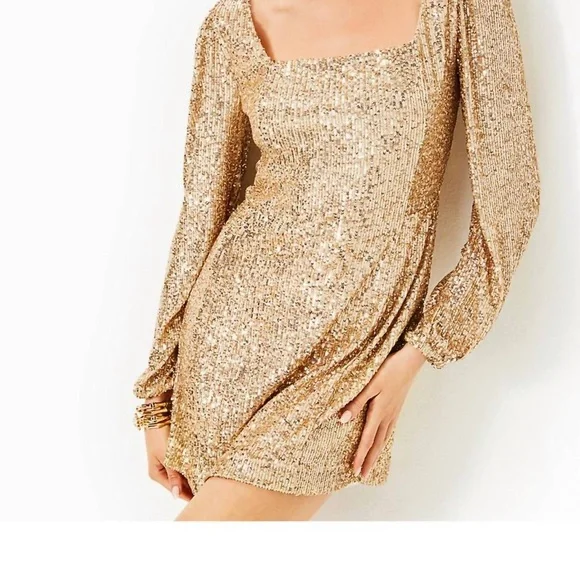 Lilly Pulitzer Gold Sequin Long Sleeve Dress - Picture 4 of 6